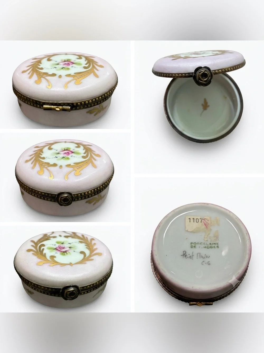 Limoges Pink Porcelain Trinket Box with Gold Motif